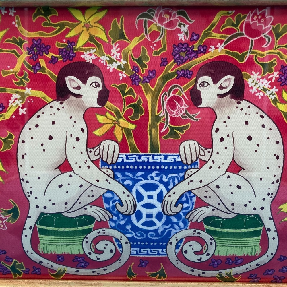 Sapna Shah Chinoiserie Monkey Art Print in Gold Faux Bamboo Frame - Picture 2 of 9